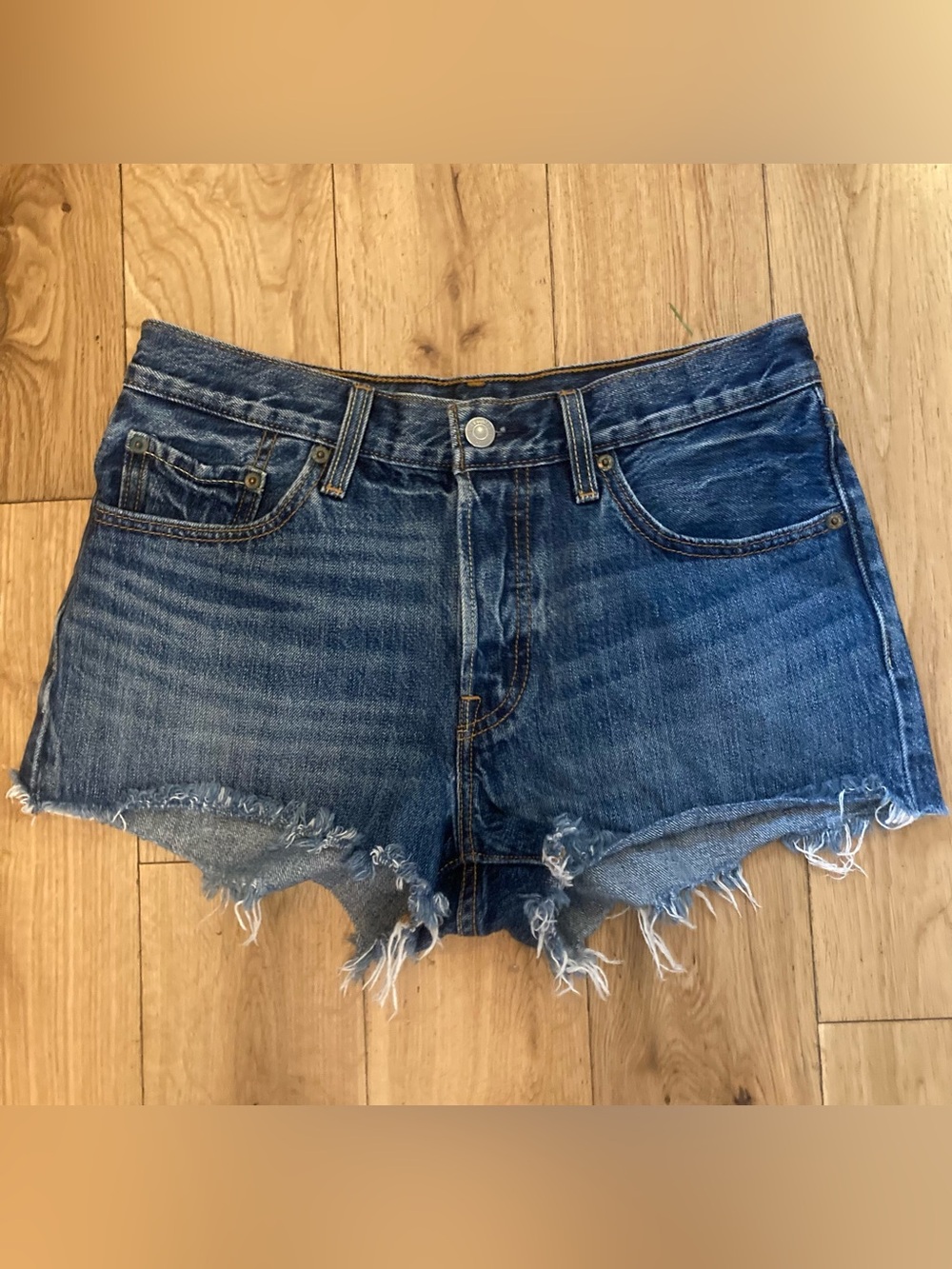 Levi's 501 Dark Blue Frayed Hem Denim Shorts 27